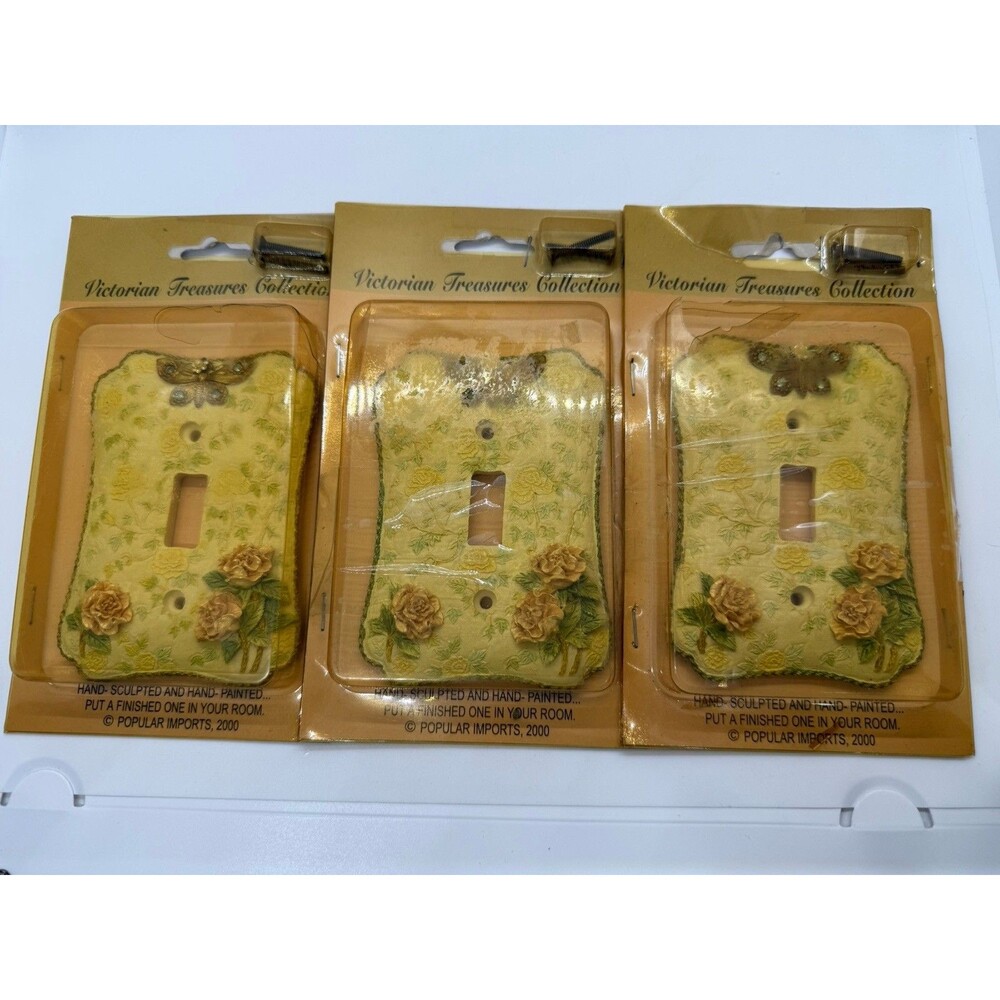Victorian Treasures 3D‎ Flowers Butterfly Switch Plate Cover Butt NEW 3 PCS